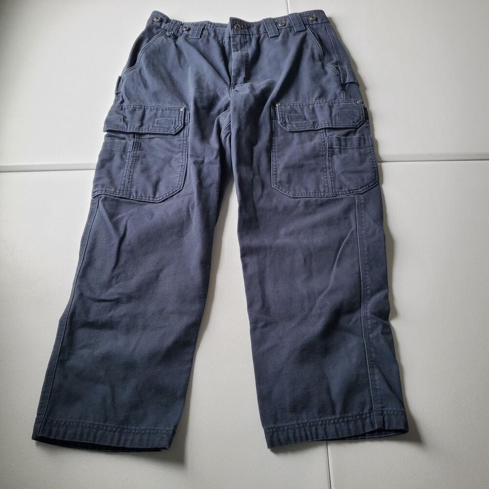 Duluth Trading Pants Mens 38x30 Blue Cargo Canvas Suspender Buttons Workwear